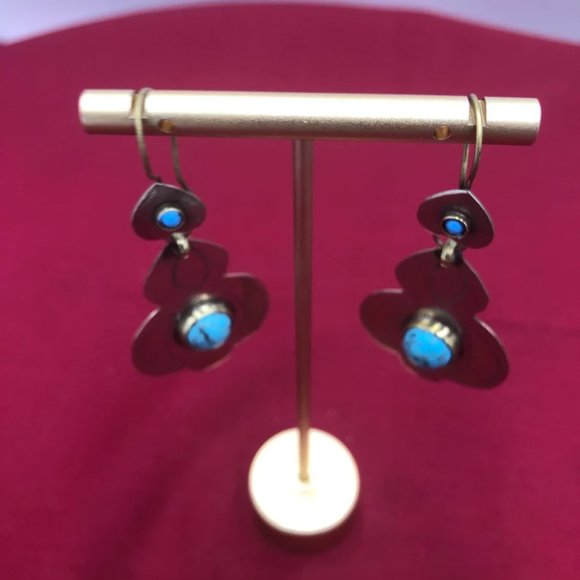 Turkman Style Tribal Dangling Earrings, Stones Antique Earrings, Kuchi Boho - Picture 4 of 6